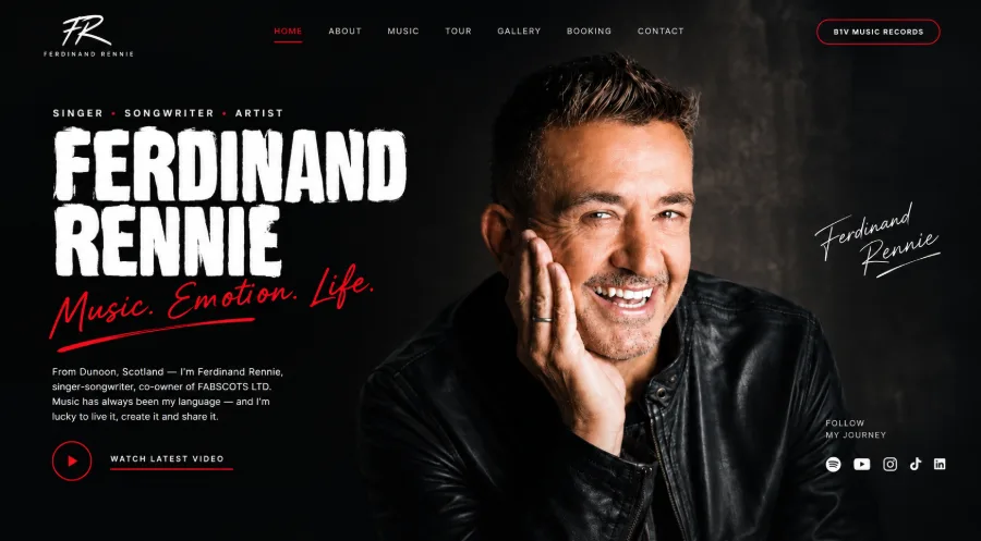 Homepage design for the Ferdinand Rennie concept website