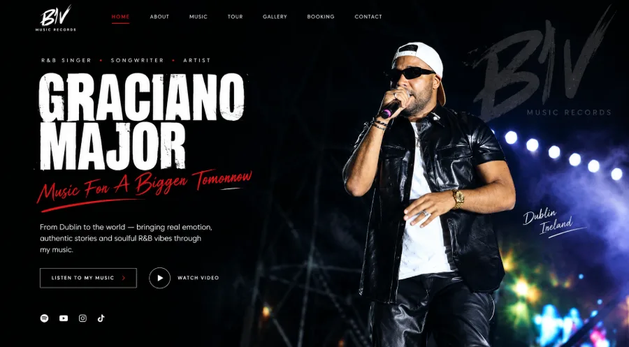 Homepage design for the Graciano Major concept website